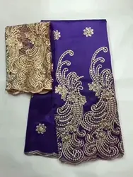 African George Fabric High Quality Indian Raw Silk George Wrappers Hot Nigerian Lace Fabrics Set with Blouse for Wedding purple