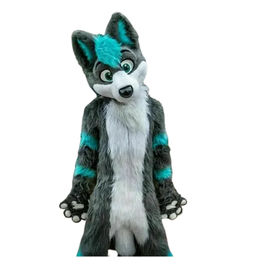 فرو طويل كلب هاسكي الثعلب زي التميمة Fursuit لجميع القديسين تأثيري الكرتون ملابس الكبار حجم الحيوان شخصية البدلة #2