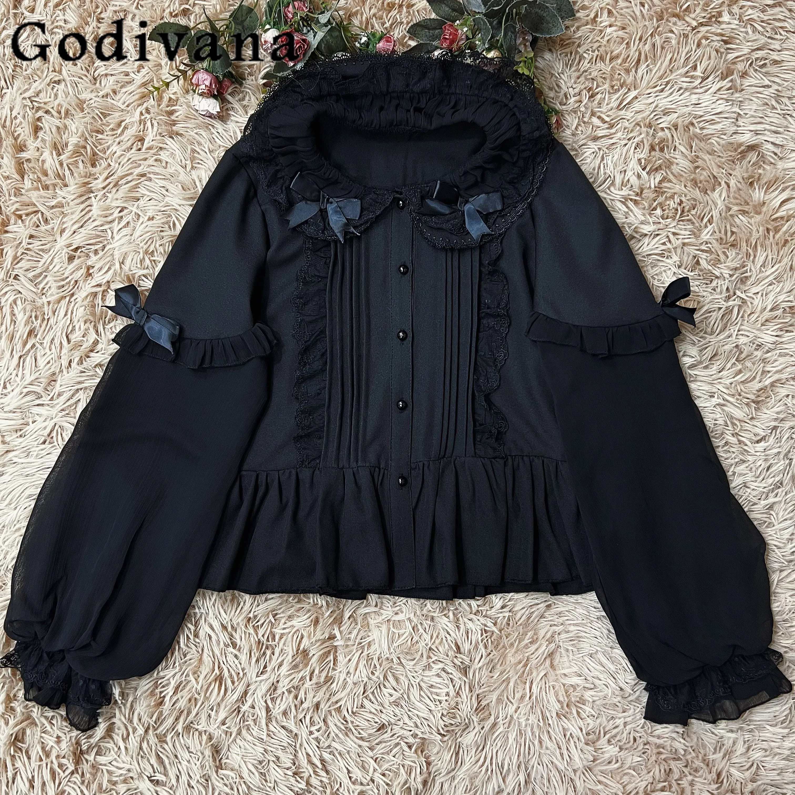 

Japanese Original Lolita Sweet Girl Long Sleeve Shirt Doll Collar Lantern Sleeve Cute Inner Top