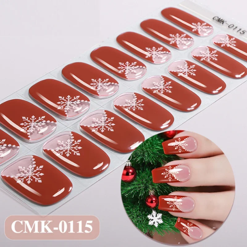สติ๊กเกอร์ติดเล็บเจลแบบไม่ต้องใช้แสงยูวี ลายคริสต์มาส ติดทนนาน ลายเฟรนช์แมนิคิวร์ ตกแต่งเล็บปลอม