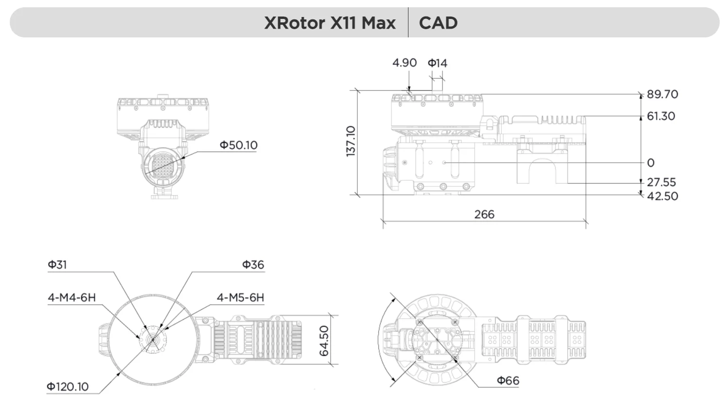 มอเตอร์ไร้แปรงถ่าน XRotor X11 Max พร้อมระบบจ่ายไฟในตัว 11122 60KV 18S ESC แรงขับ 44 กก./โรเตอร์ สำหรับโดรนควอดคอปเตอร์ 40 ลิตร อะไหล่โดรน