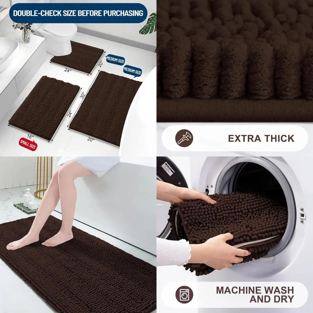 

Thick & Absorbent 70x24 Striped Shaggy Bath Mat, Non-Slip Plush Shower Rug, Machine Washable, Brown
