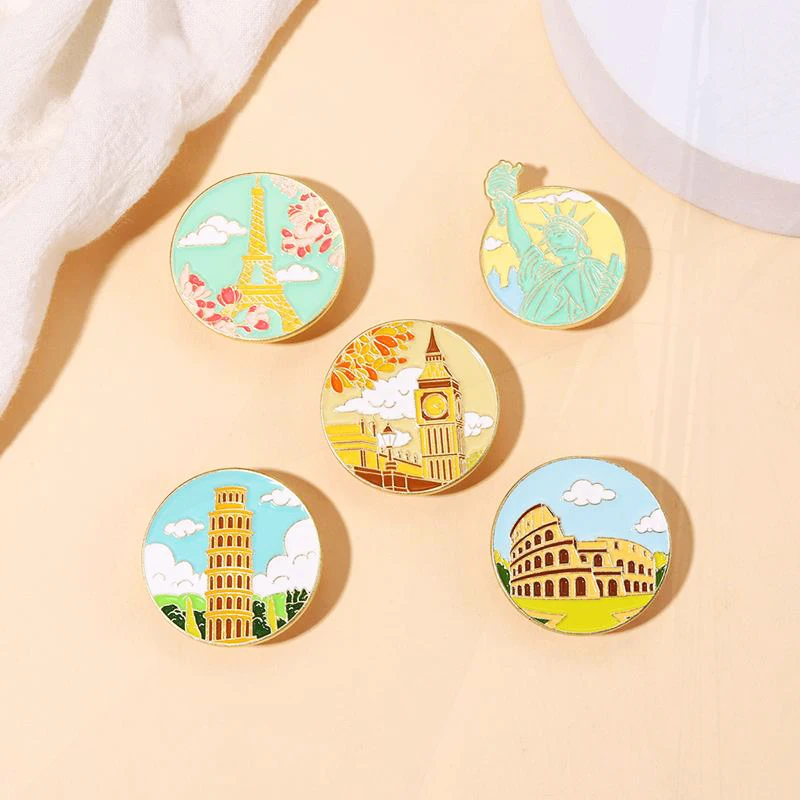 Paris Pines Lapel Badges Buildings Jewelry Gift for Kids Friends Landmark Enamel Brooch Custom Big Ben London Eiffel Tower