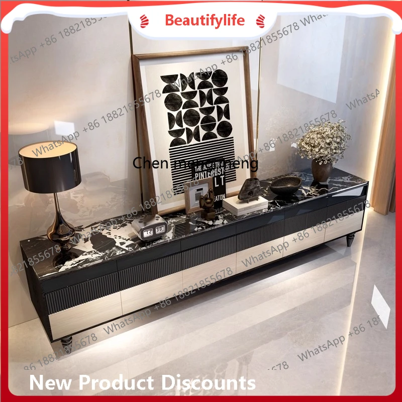 

French retro marble TV cabinet coffee table, antique furniture in the living room, solid wood floor cabinet H