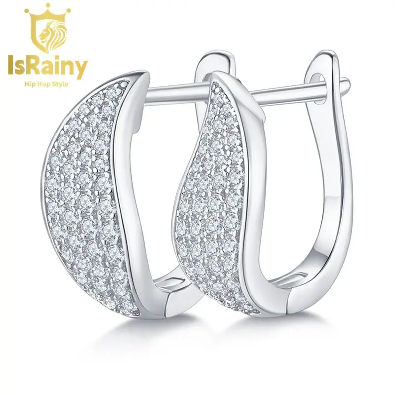 

IsRainy Hip Hop Rock 100% 925 Sterling Silver Real GRA Moissanites Full Diamonds Gemstones Hoop Earrings Fine Jewelry Wholesale