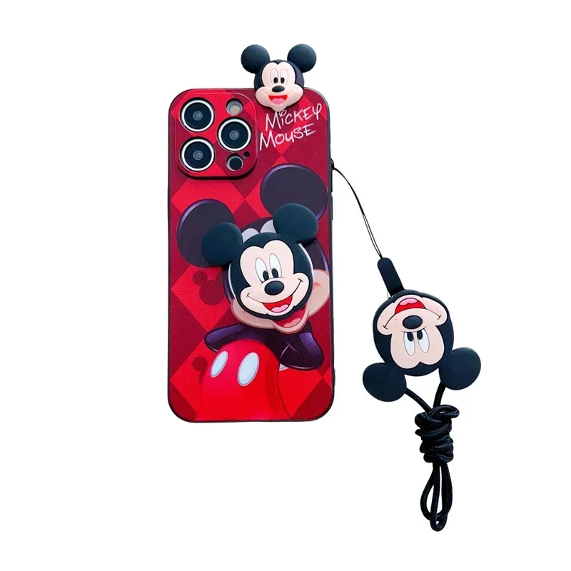 Mickey Mouse Minnie Doll lanyard Couple Anime Phone Case For iPhone 15 14 13 12 11 Pro Max Xr 8 14 Plus Case Cute cartoon Cover