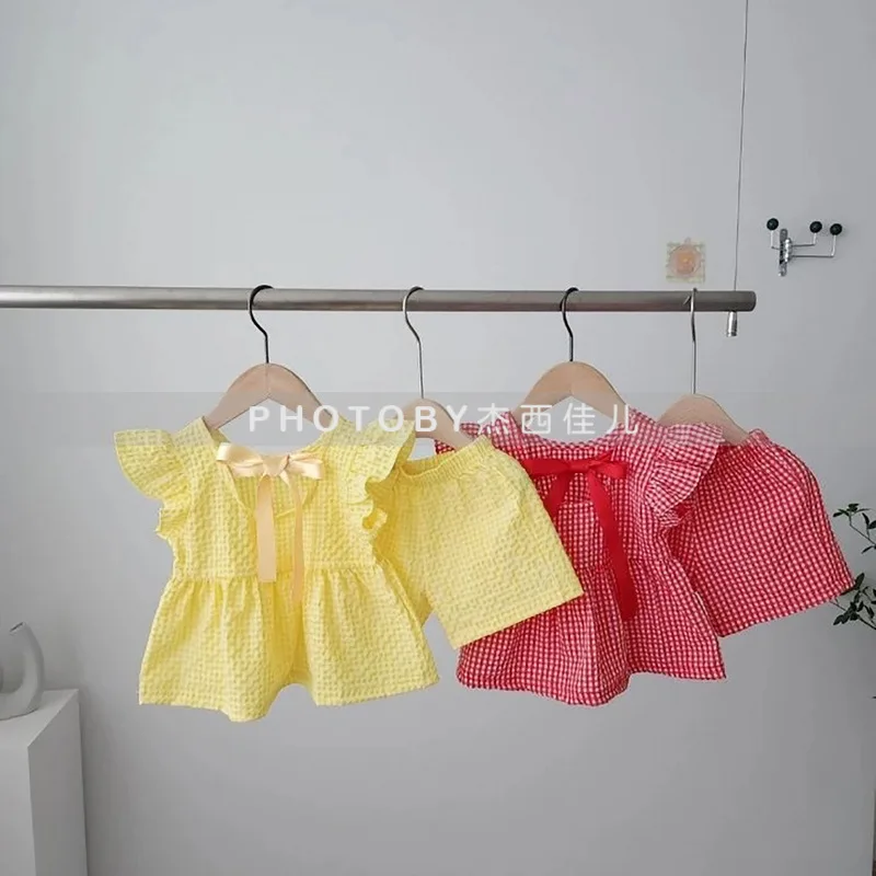 Summer Sweet Plaid Set New Girl Fei Edge Straps Cute Versatile Vest Shorts Two-piece Set Fashion Casual