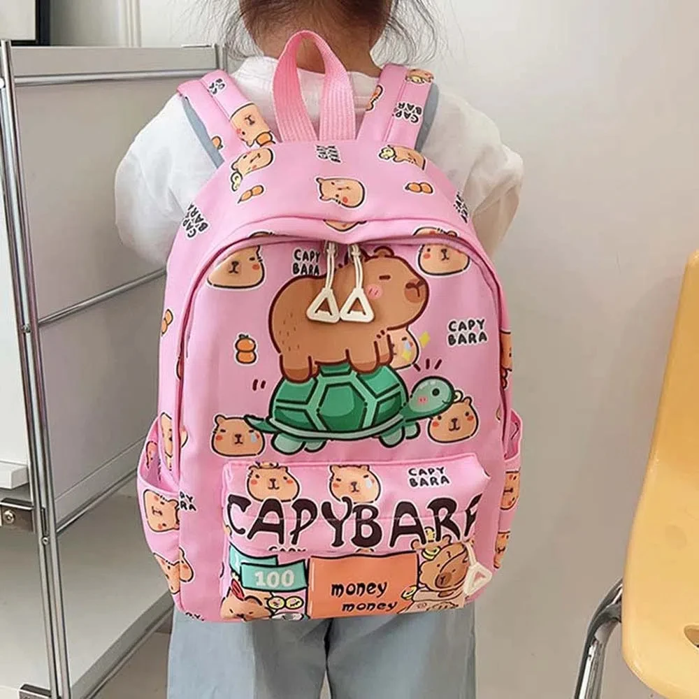 

Thickened Capybara Backpack Wide Straps Nylon Cartoon Animal Daypack Lightweight Multi Functional Large Capacity School Bag