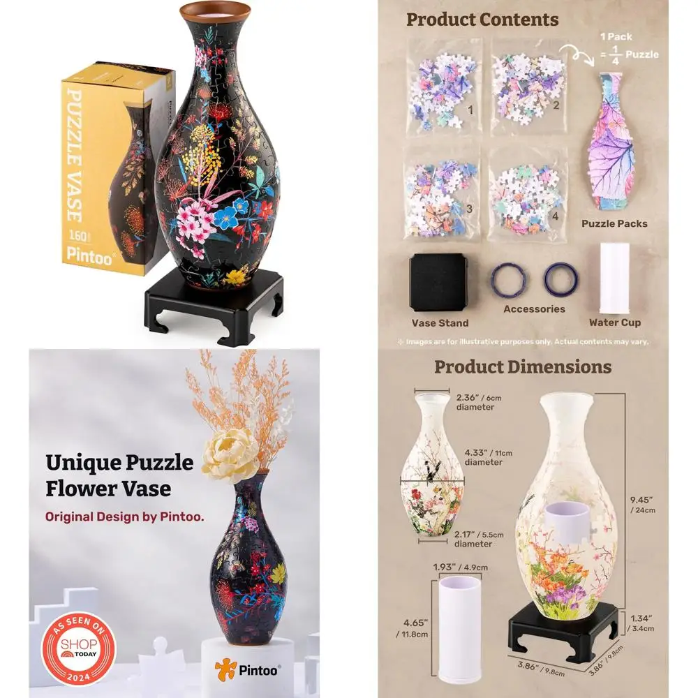 

Элегантная изогнутая пластиковая ваза-пазл, 160 деталей, классический цветочный принт, идеально подходит для декора дома и в качестве подарка