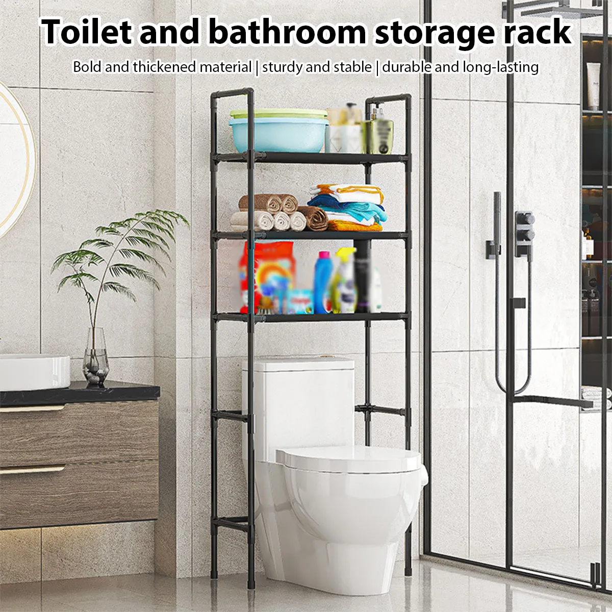 Estante de almacenamiento para baño, estante para inodoro montado en el suelo, ahorro de espacio multicapa, organizador de cocina multifuncional