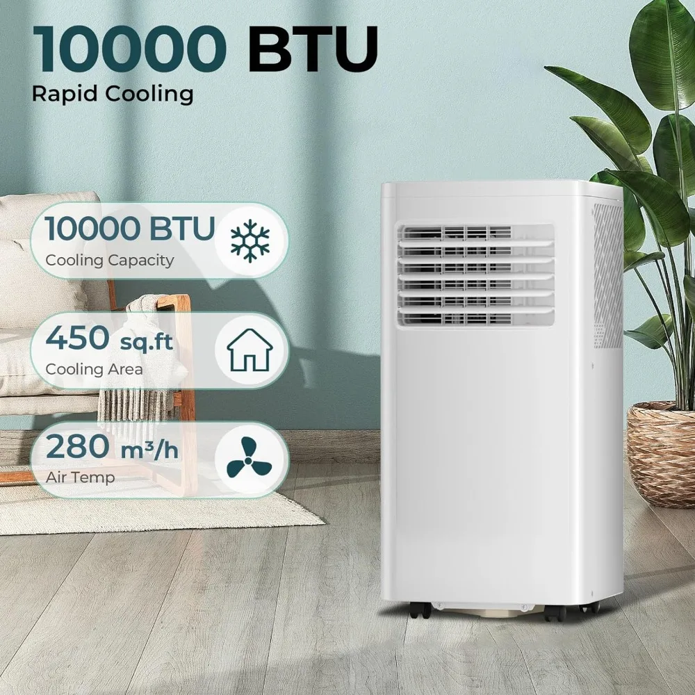 10,000 BTU Air Conditioner cool Up to 450 Sq.Ft 4 Modes Portable AC Unit with 24Hrs Timer/LED Display/Remote Control