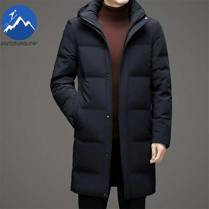 Maxbarley Mens Long Down Jacket Detachable Hood Outdoor Work Lightweight Padded Jackets Casual Urban Slim Thickened Winter Parka