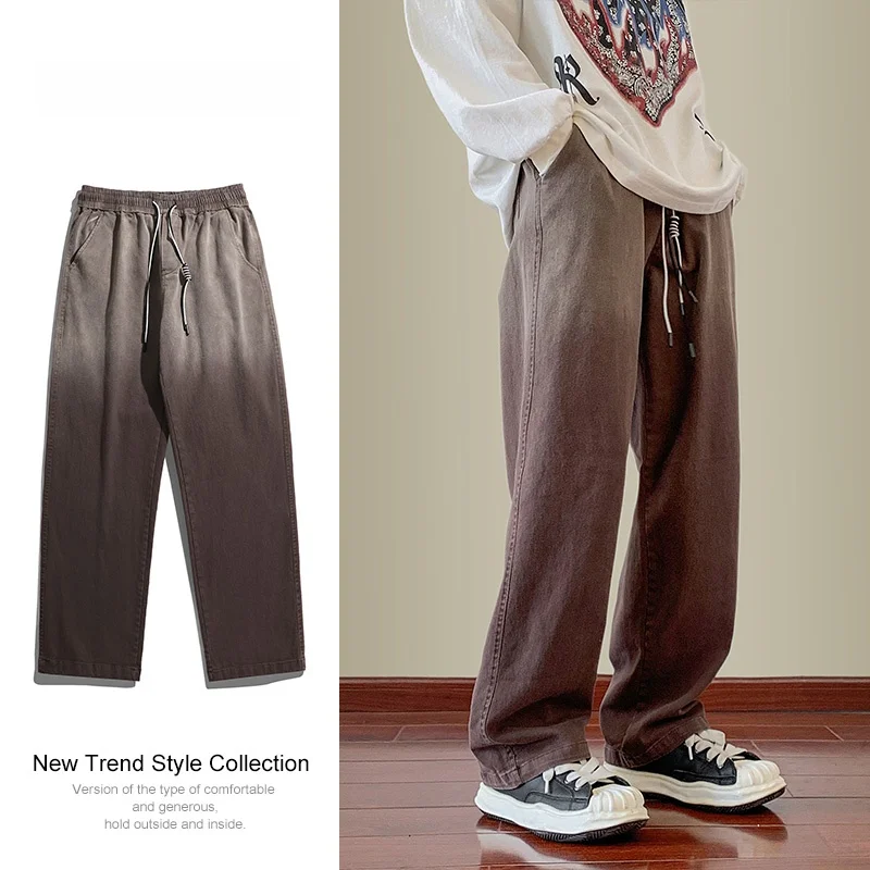 

Men's Straight Leg Jeans High Street Waed adual Color Loose Wide Leg Pants Trendy Spring Autumn Wear Resistant