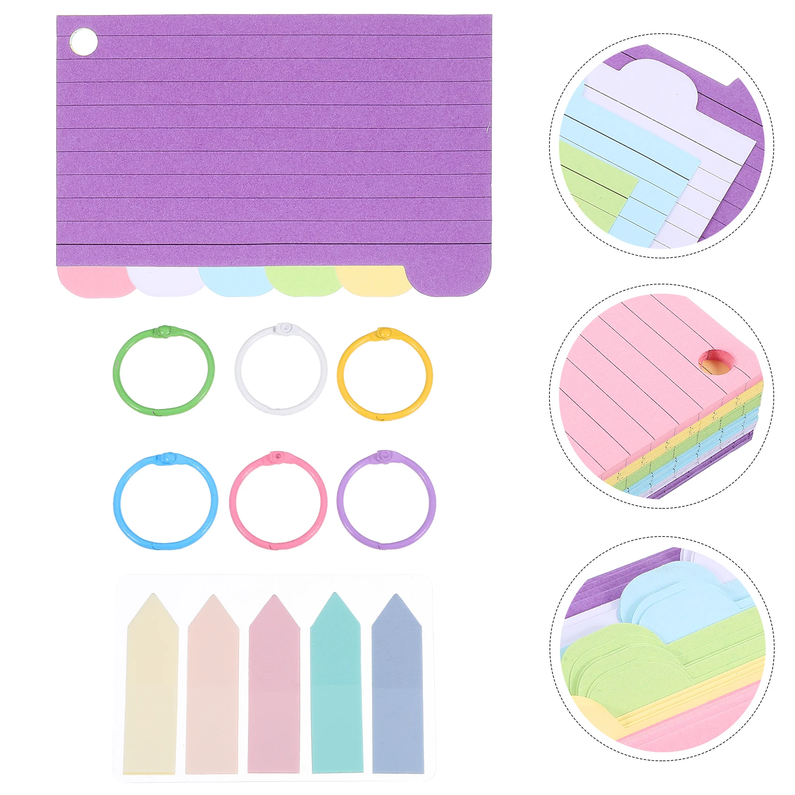 

1 Set Colored Index Cards Study Essentials Index Card Notebook Detachable Ring Design Smooth Writing Paper Memory Word Book For