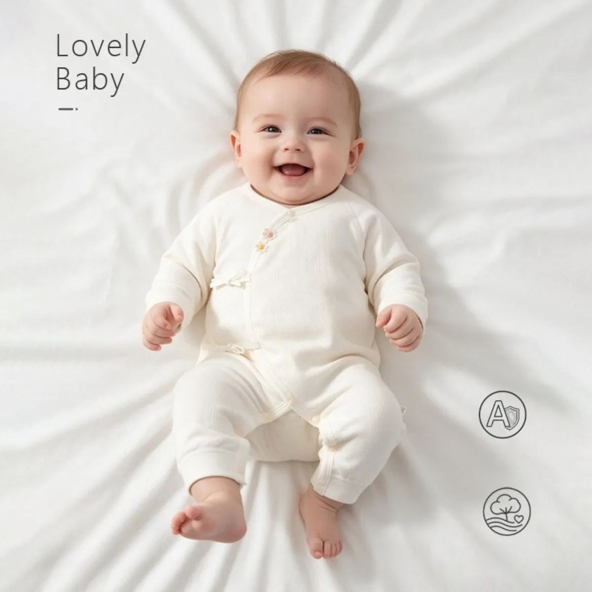 Lightly Padded Baby Romper Side Snaps Long Sleeve Onesie Soft Cotton Floral Embroidery Infant Lounge 0-6M Unisex for Fall Winter