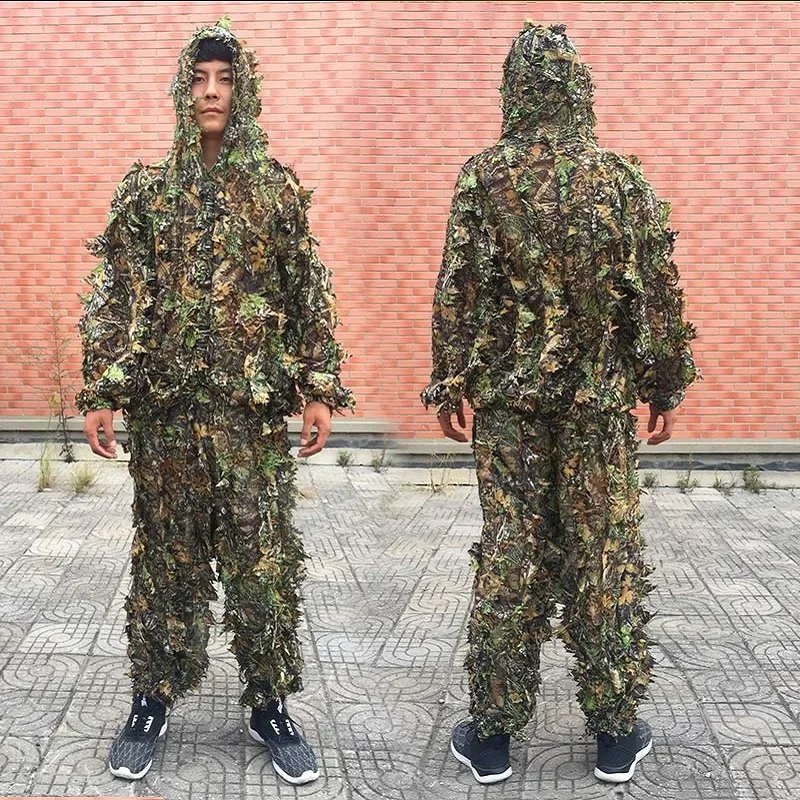 

Men Women Outdoor Ghillie Suit Camouflage Clothes Jungle Suit CS Training Leaves Clothing Hunting Suit Pants Hooded Jacket