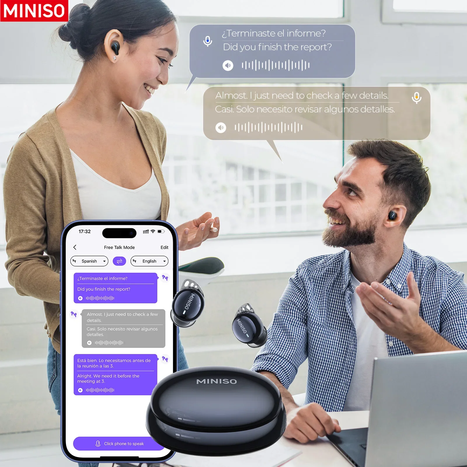 MINISO MS216 Bluetooth V6.0 auriculares Mini auriculares AI traductor auriculares inalámbricos auriculares para dormir de larga duración