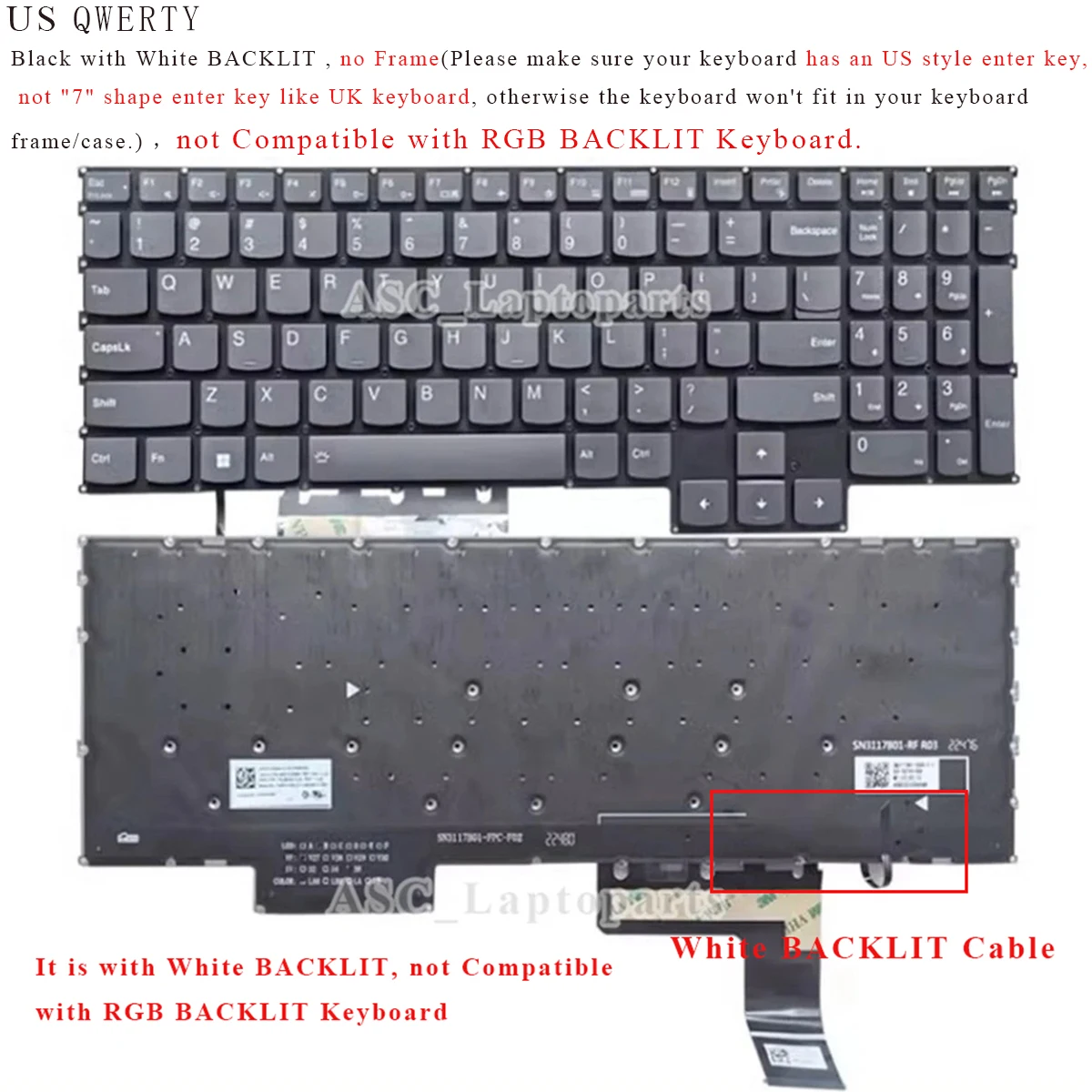 New US Keyboard for Lenovo LOQ 15irh8 82xv 15aph8 16irh8 16aph8 Gaming PH5CYXBG-3T Sn21k23308 BACKLIT / No BACKLIT, Black