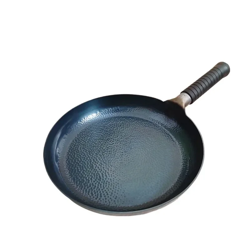 26/28/30cm Iron Frying Pan,Induction Compatible,Chinese Traditional Hammered Pan Blue Cooking Wok Kitchen Cookware