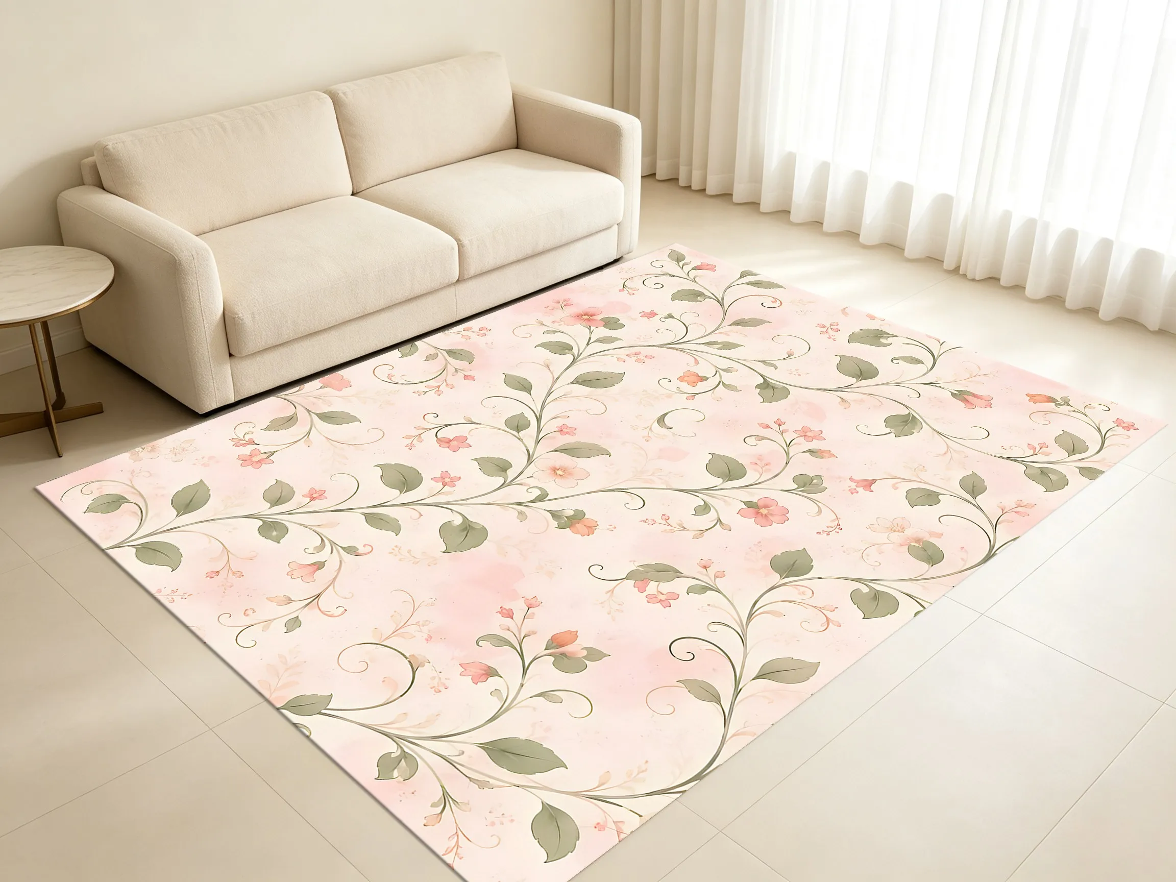 Area Rug Soft Pink Floral Print Velvety Texture Smooth Decorative for Living Room Bedroom Home Decor