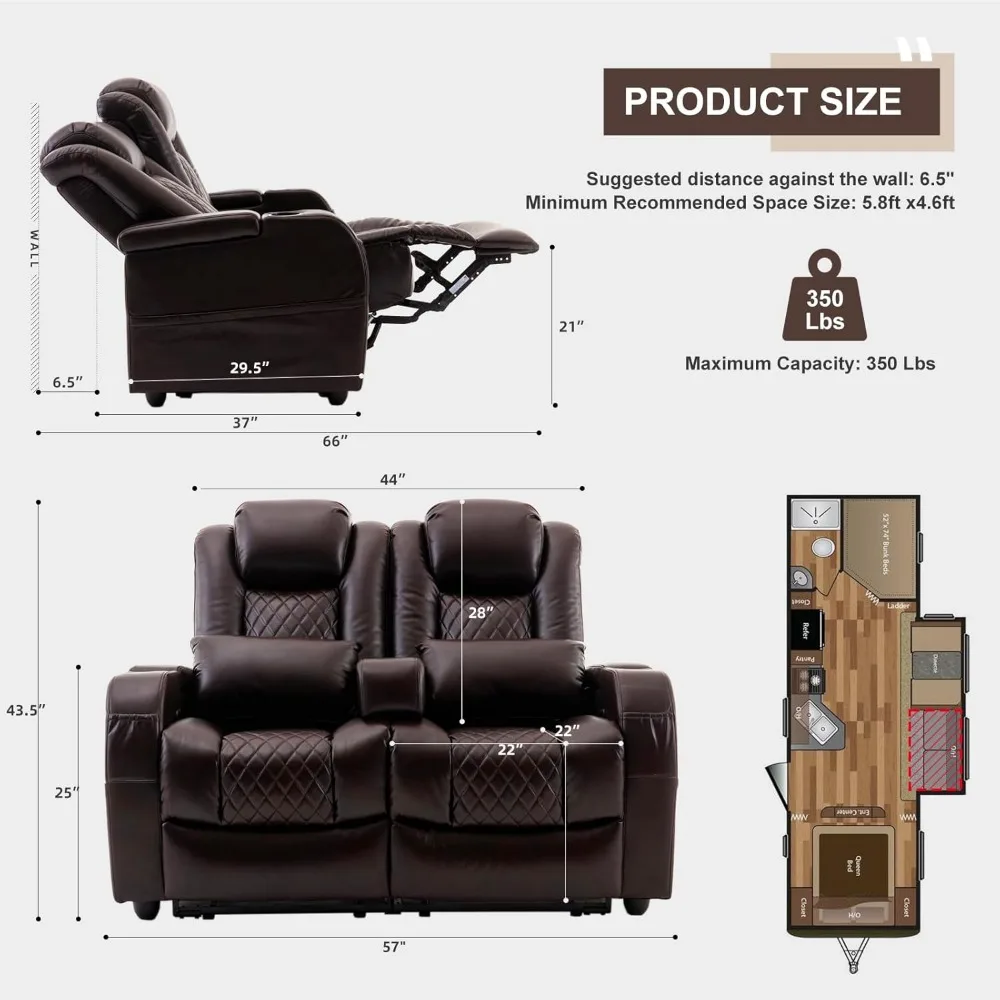 Recliner, Double Recliners Furniture with 3 Arms and 2 Pillows, Wall Hugger Recliners & 135° Reclining Theater Seating, Recliner