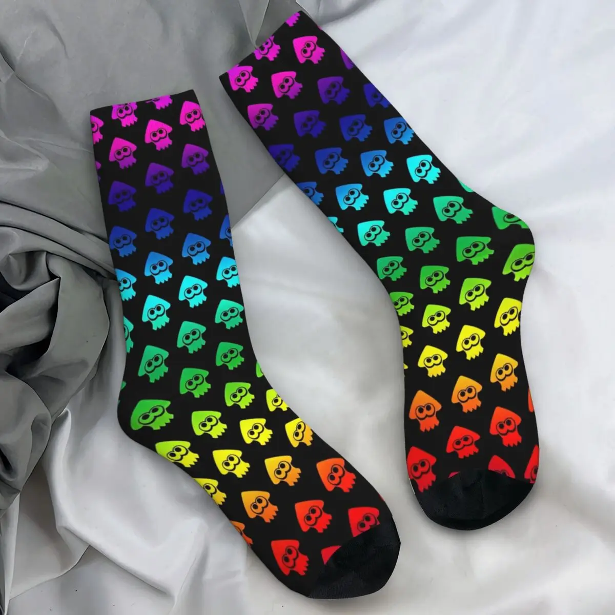 Rainbow Splatoon Socks Video Game Modern Stockings Adults Men Soft Breathable Cycling Socks Winter Design Anti-Slip Socks