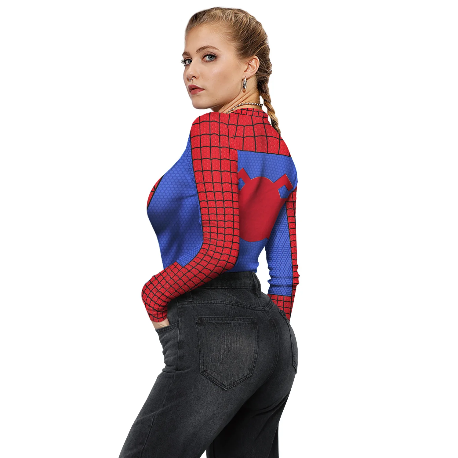 3D igital Printed Long Sleeve Cosplay Women's Sexy Tights Pants Triangle Spider Bodysuit Halloween Hero Costume for Men Women