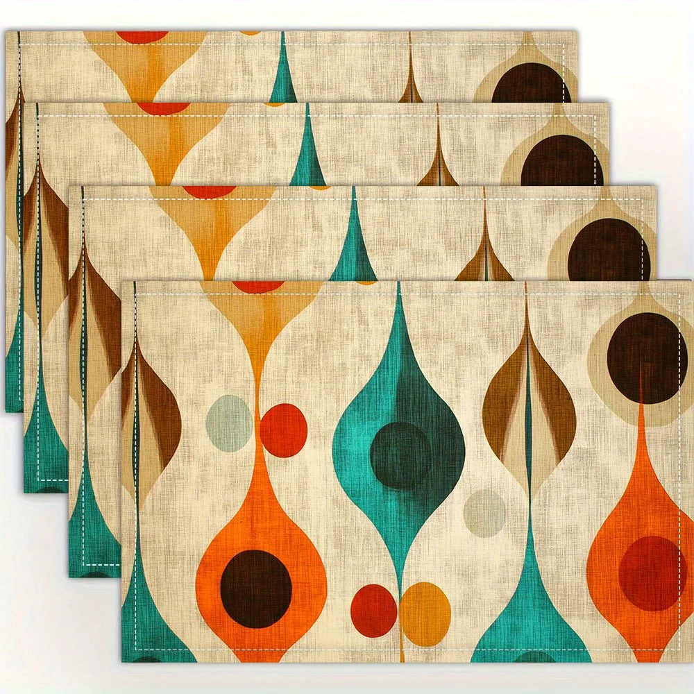 Abstract Geometric Placemats Set of 4 Modern Table Mats with Colorful Shapes Design Durable LinenFabric for Contemporary Kitchen