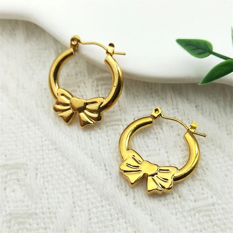 2024 Trend Cute Bowknot Butterfly Stainless Steel Earrings for Women Girls Gold Color Ear Studs Charm Jewelry GiftsZZZ1106 image 2