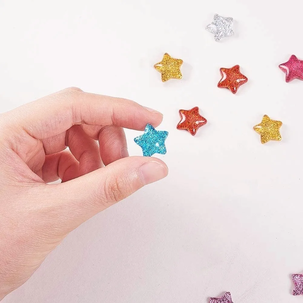 20pcs 16mm Resin Glitter Sparkle Star Flatbacks Cabochons Embellishments For Cardmaking DIY Wedding Christmas Craft Scrapbooking