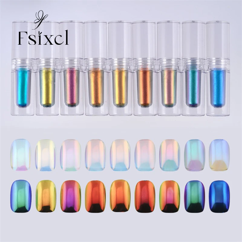 FSIXCL Aurora Chameleon Liquid Chrome Powder Color Shift Effect with Brush Inside for Nail Art Manicure Mirror Glitter Pigment