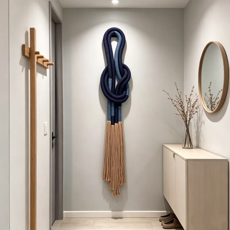 Gradient Blue Knotted Rope Macrame Wall Hanging Long Tassel Boho Minimalist Home Wall Decor Pendan