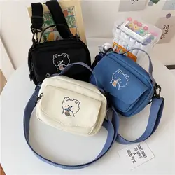 Canvas Shoulder Bag Cute Cartoon Bear Handbag Large Capacity Tote Bag Harajuku Style Underarm Bag for Women Girls