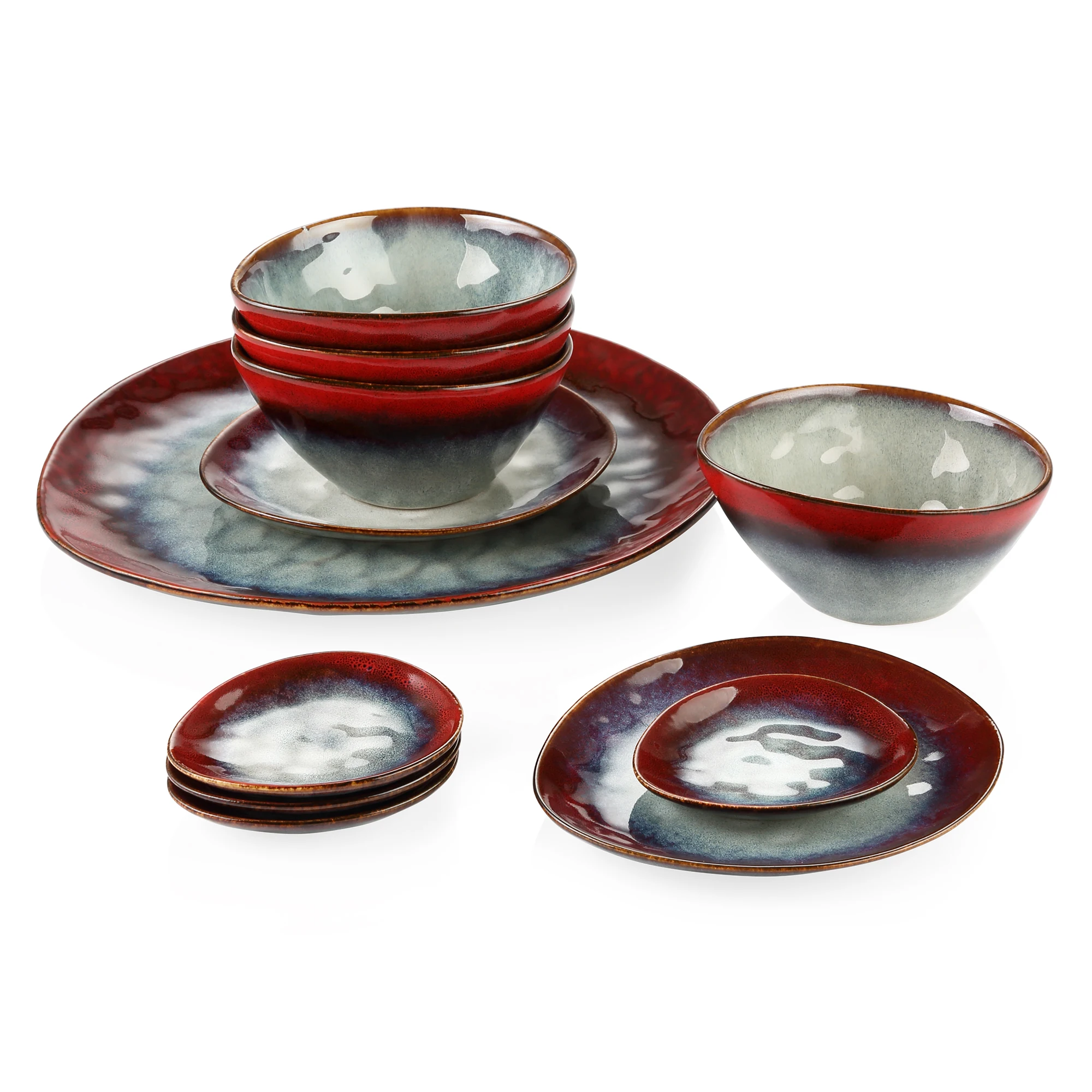 VANCASSO Starry Red 11/22/33-Piece Ceramic Tableware Dinner Set Vintage Look with Serving Platter,Dessert Plate,Bowl and Saucer