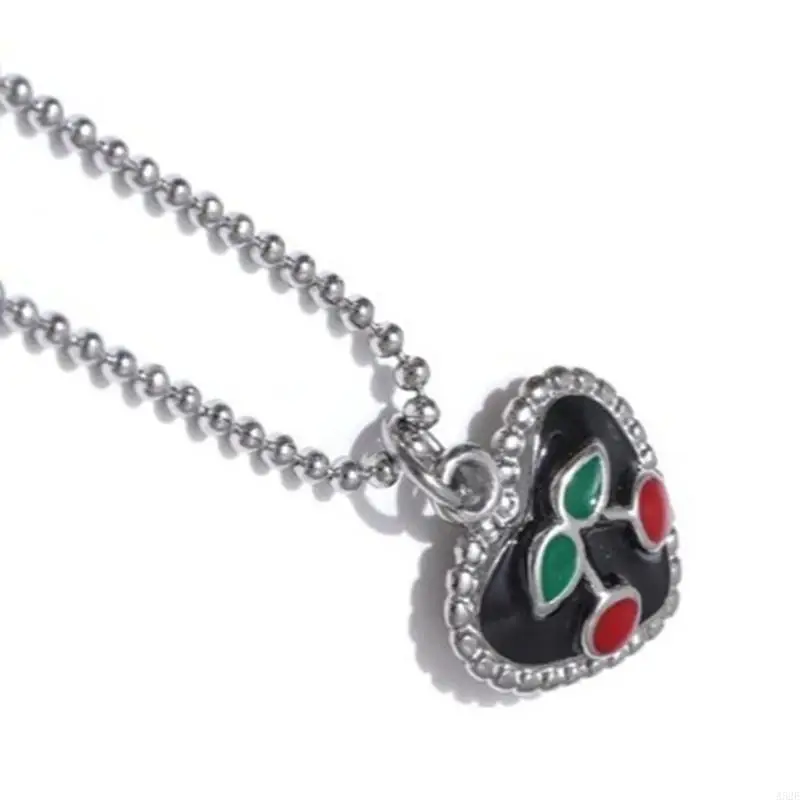 652F Elegant Charm Heart Cherrys Pendant Necklace with Sturdy Stainless Steel for Long Time Use and Comfortable Wear