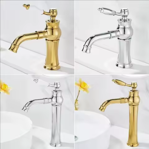 Chrome Basin Faucets Modern Gold Deck Mounted Bathroom Mixer Faucets High Bathroom Sink Faucet Taps