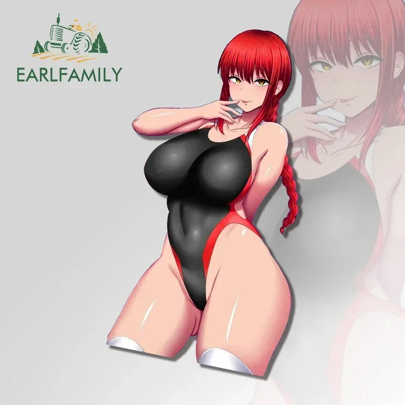 EARLFAMILY 13cm X 7.4cm Makima Sexy Tight Swim Suit Car Stickers Sunscreen Fashionable Decals Car Accessories Laptop Decor