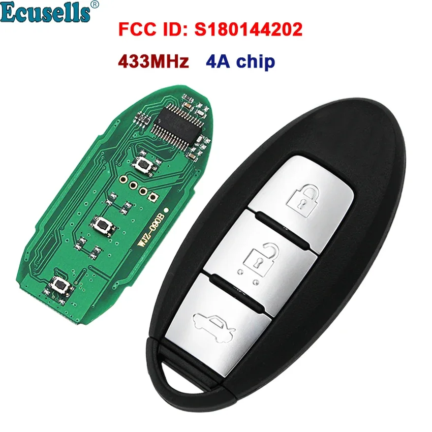 New 3 Button Smart Remote Key Fob 433MHZ with 4A Chip for Infiniti Q50 Q50L Q50S with Insert Key Blade