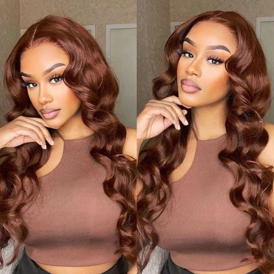 13x4 Chocolate Brown Body Wave Lace Front Wig  Transparent Lace Frontal Wig Human Hair Preplucked Colored Human Hair Wigs 200%