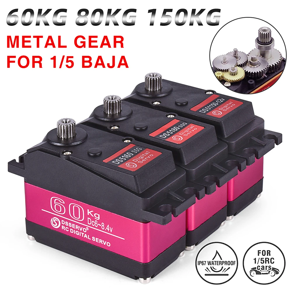 Servo RC 1/5 Servo su geçirmez yüksek tork Servo 60Kg 80Kg 150Kg 160KG 24V 8.4V Metal dişli dijital Servo Redcat HPI Baja 5B S için