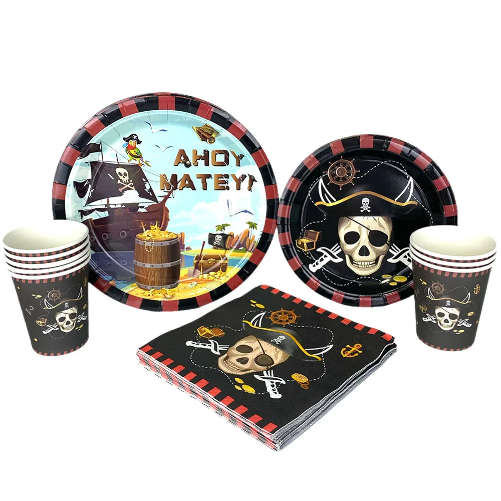 Tema pirata stoviglie usa e getta piatto tazza tovagliolo tovaglia Banner ragazzi pirata caccia al tesoro forniture per decorazioni per feste di