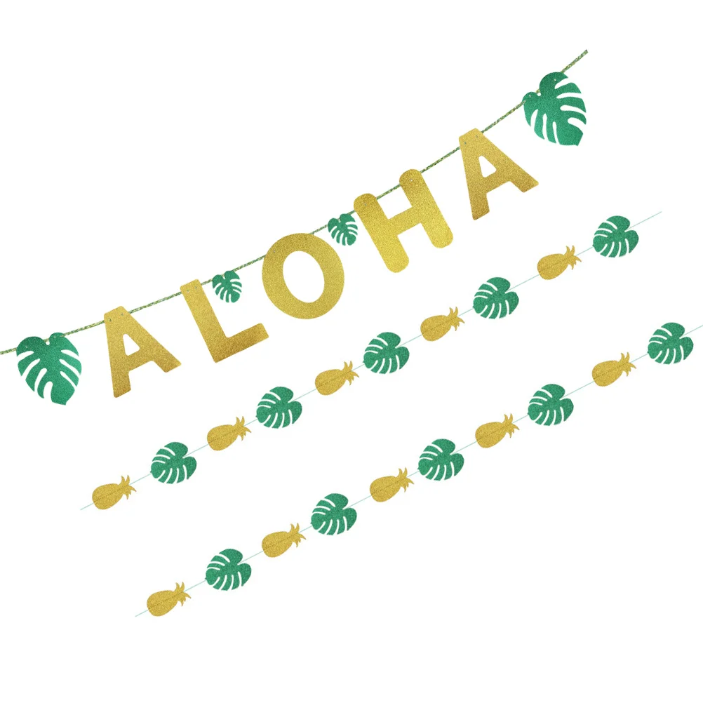 

3 Pcs High Quality Paper Cartoon Patterns Tropical Birthday Banner Supplies Toddler Pool Hawaiian Bunting Letter