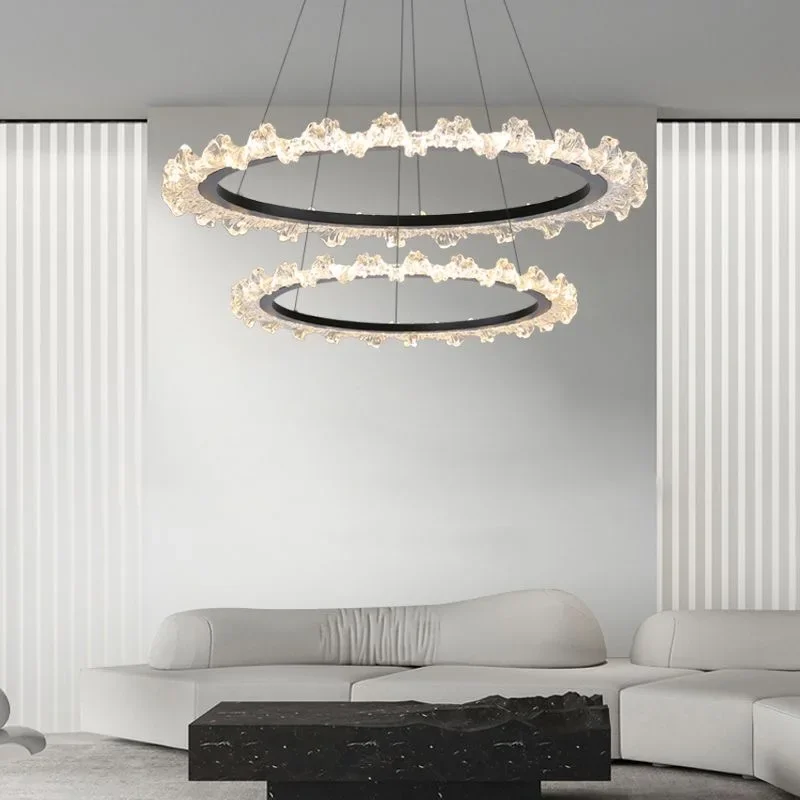 

2025 Luxury Crystal Pendant Light Gold Ring LED Living Room Light Dining Room Light Bedroom Designer Dimmable Circular Crystal L