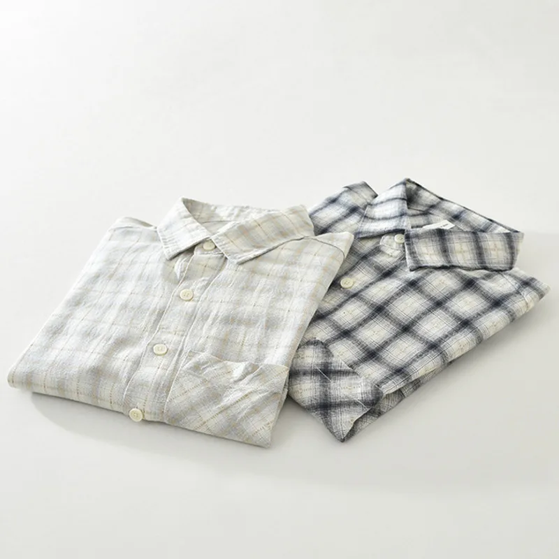 الرجال القطن الخالص منقوشة قميص الخريف طويلة الأكمام تنفس بسيط التلبيب قميص الذكور الصدر جيب فحص زر Dodn بلوزة بلايز
