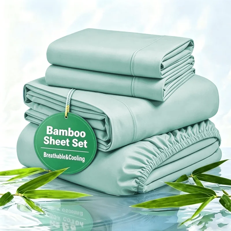 3/4pcs Bamboo Fiber Sheet Set, 2200 Thread Count Silver Ion Sheet Set, Suitable for Heat-Sensitive Individuals, Cool, Soft And Breathable, 16-18 Inch Deep Pocket Sheets, Suitable for Hotels, Hospitals, Schools, Dormitories, Local Warehouses