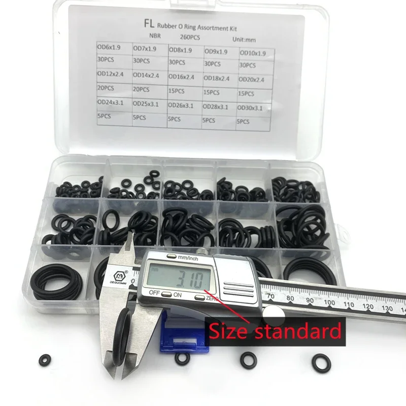 NBR O Ring Repair Assortment 260Pcs CS1.9/2.4/3.1mm Black Oilproof Waterproof Seal Hydraulic Cylinder Pump Replacement