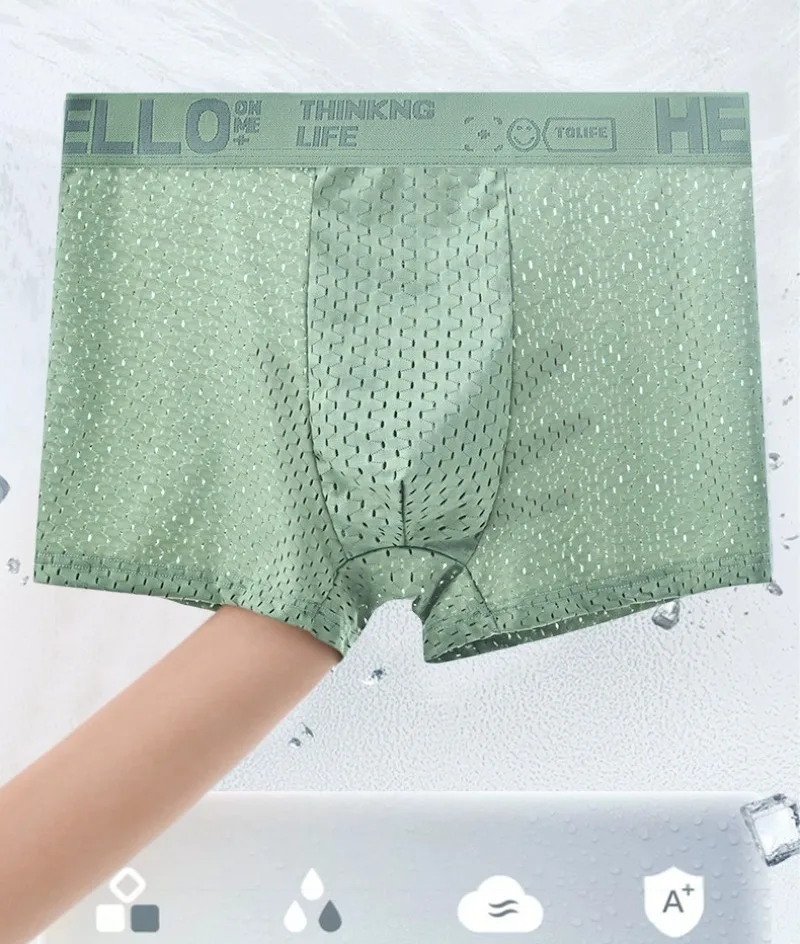 6 Stück Mesh-Eisseide Boxershorts für Herren, Atmungsaktive Sexy Slim-Fit Nahtlose Unterhosen in Übergröße 4X – Detail 15