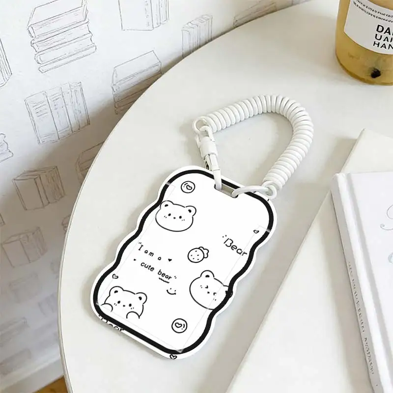 Card Sleeve for Stretchable Spring Cord Student Bus/Meal Card Protection Case Photo Protector Kpop Photocard Holder