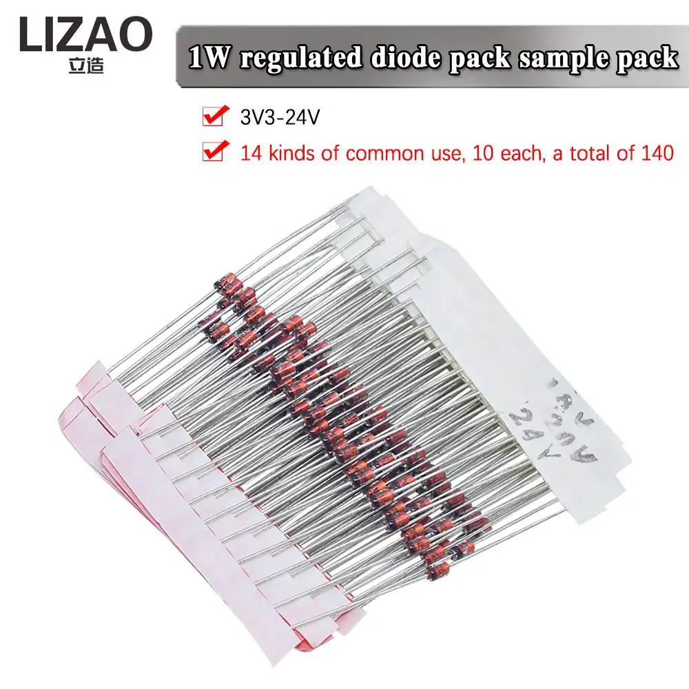 14values*10pcs=140pcs 1/2W  1W Zener diode kit DO-41 3.3V-30V 3V3 3V9 4V7 5V1 6V2 10V 12V 20V 24V component diy kit