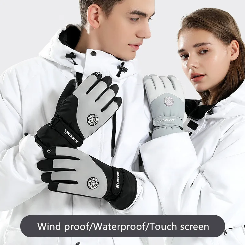 Winter Snowboard Ski Gloves PU Leather Non-slip Touch Screen Waterproof Motorcycle Cycling Fleece Warm Snow Gloves Unisex